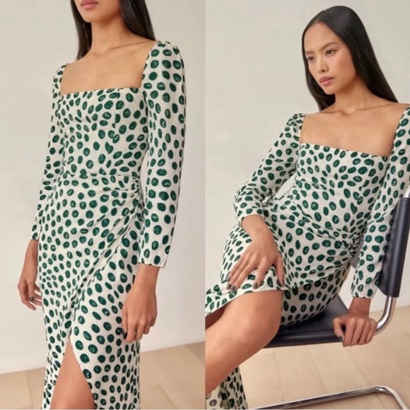 Reformation Hilda Spot Print Dress in Tapioca Size 0 - Picture 3 of 8